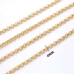 Close-up of 4mm gold rolo chain with hammered texture for DIY jewelry making
