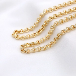 14K gold plated textured round link chain necklace for DIY jewelry making