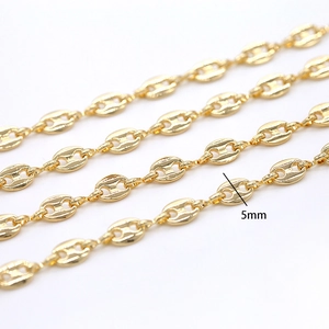Détail de la chaîne grain de café 5mm plaquée or 14K pour la création de colliers