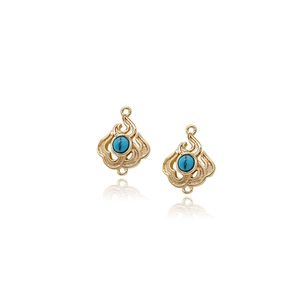 Flame pattern 14K gold plated pendant with turquoise bead for DIY jewelry making