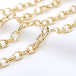 Chaîne à maillons ovales texturés en or 14K pour la création de bijoux DIY élégants