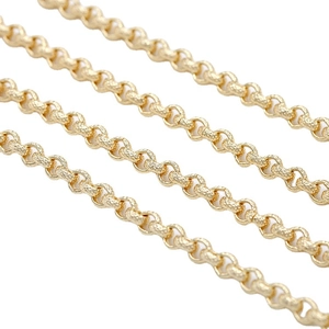 Macro shot of 14K gold plated checkered chain links for DIY jewelry making and necklaces