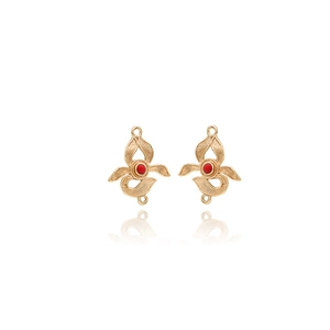 14K gold plated vintage leaf connectors with red ruby beads for DIY jewelry making