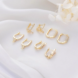 Accesorios para Pendientes de Cobre y Circonia Moda Chapado en Oro 14K Fabricación de Joyas DIY Diseño Geométrico de Lazo Ganchos para Mujer