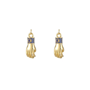 14K gold plated copper hand pendant with micro-set blue zircon and evil eye charm