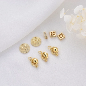 14K Gold Plated Brass DIY Jewelry Pendants Sun Moon Star Round Disc Globe Square Rhinestone Charms For Necklace Bracelet Making