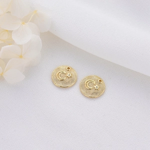 Exquisite 14K gold plated brass celestial star and moon charms for DIY jewelry making