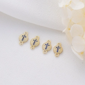 14K gold plated connectors with micro-paved blue zircon cross for DIY jewelry making