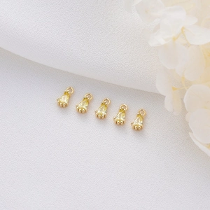 5Pcs 14K gold plated teardrop yellow zircon charms for DIY necklace making