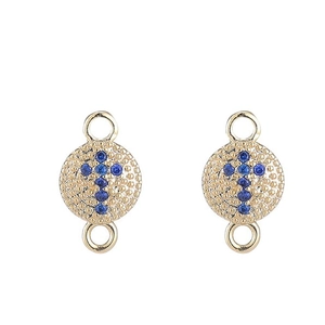 14K gold plated connector with blue zircon cross inlay for DIY jewelry making