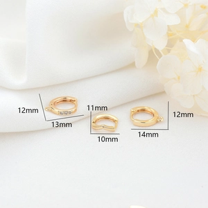 Detailed size comparison of 14K gold plated hoop earrings with zircon and wave design