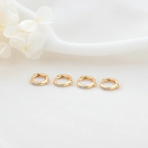 Set of four 14K gold plated earring hoops with cubic zirconia and DIY hanging loops