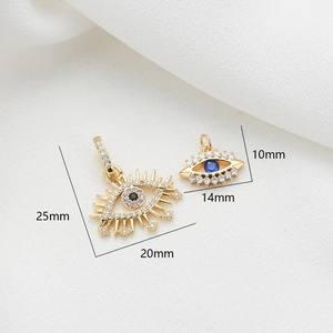 Detailed size comparison of 14K gold plated Evil Eye pendants with micro zircon inlay