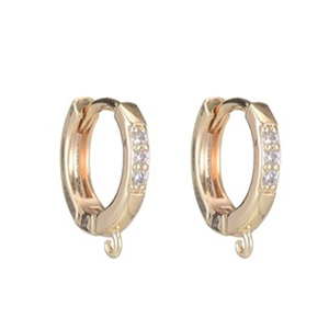 DIY 14K gold plated hoop earrings with three inlaid crystals and bottom hanging loops