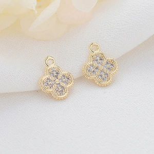 14K gold plated four-leaf clover pendant charms with sparkling pavé cubic zirconia
