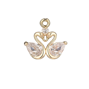 Golden swan heart pendant with pear-shaped cubic zirconia for DIY jewelry making