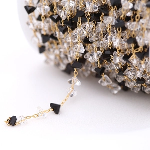 3.5mm irregular zircon gold chain with black and clear faceted glass beads for DIY jewelry