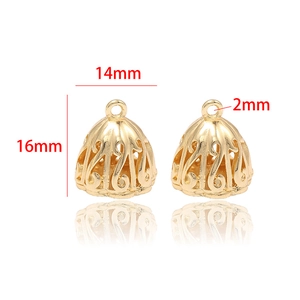 14k gold-plated 16mm hollow bell pendant with intricate filigree texture and top loop