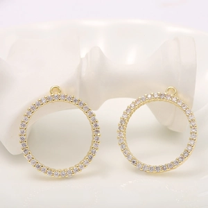 14k Gold Plated Brass Round Cubic Zirconia Charms Pendants For DIY Necklace Earring Bracelet Jewelry Making Accessories