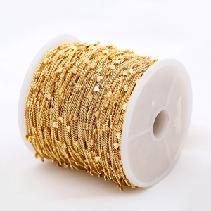 1.6mm gold copper chain with 0.6*3mm heart sequins for DIY jewelry making on a spool