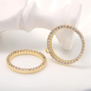 14k gold plated round charm pendants with micro-pave cubic zirconia for DIY jewelry
