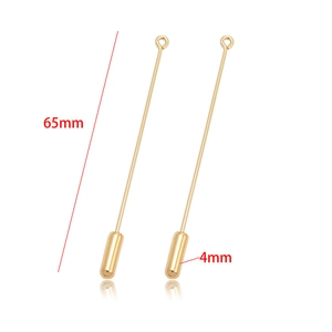 Pasador de pendiente de oro 14K de 65mm con colgante cilíndrico de 4mm para joyería DIY