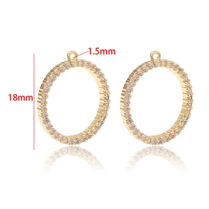 Detailed 18mm gold plated double-row pavé zircon ring connectors with measurements