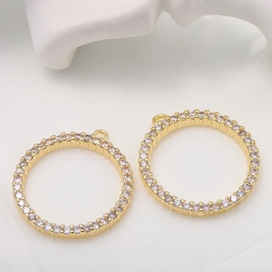 14k gold plated circular micro-pave zircon pendants for DIY jewelry making