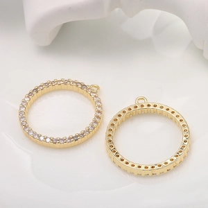Minimalist 14k gold plated round pave zircon pendant charm for jewelry making