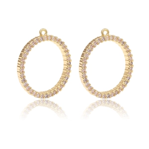 14k gold plated round charm with micro-paved pink zircons for DIY jewelry making