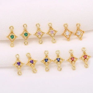 14K Gold Plated Brass Rhombus Zirconia Connector Charm For DIY Jewelry Making Geometric Linker Pendant For Bracelet Necklace