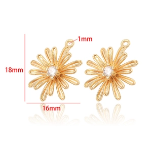 Detailed 18mm golden daisy flower pendant with zircon inlay and 1mm hanging ring loop