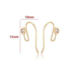 Detail view of 14k gold plated earring hooks with round cubic zirconia and dimensions