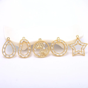 Set of 5 14k gold plated copper pendants with cubic zirconia for DIY jewelry making