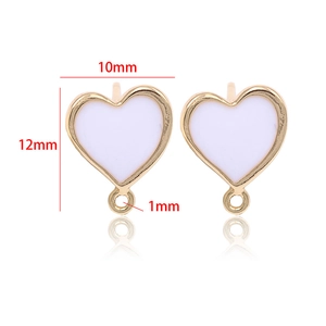 Vue détaillée du connecteur de boucle d'oreille cœur 10x12mm avec incrustation blanche