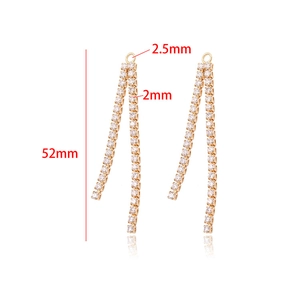 Detail of 52mm double-strand tassel earrings with 2mm round cubic zirconia and S925 needle
