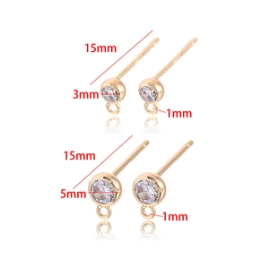 Detail of 14K gold plated earring studs with 3mm and 5mm zircon and hanging loops