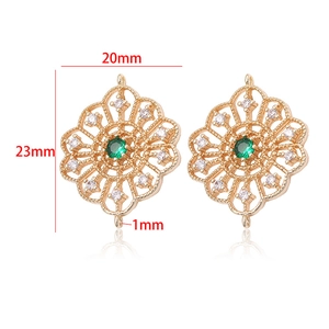 Détail du pendentif pétale en cuivre plaqué or 14k avec gemme verte et cristaux 20x23mm