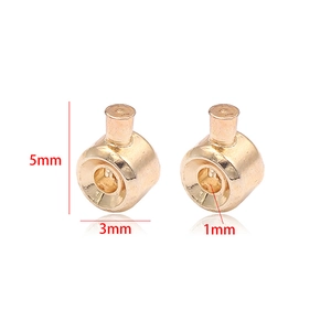Detailed size view of 14k gold plated 5mm cylindrical jewelry findings with 1mm inner hole