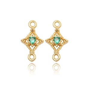 14k gold plated rhodium rhombus connector with green zircon for DIY jewelry making