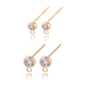 Puces d'oreilles en argent 925 avec placage or et zircons clairs pour création bijoux