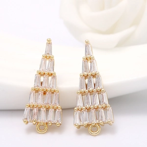 DIY Jewelry Findings Brass Tiered Triangle Christmas Tree Pendant 14K Gold Plated Inlaid Baguette Zirconia For Necklace Earrings