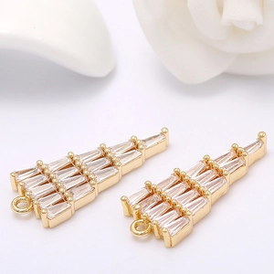 14k gold plated stepped triangle charms with white zircons for jewelry making