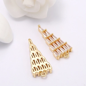 14k gold plated triangular tiered pendant with zircon stones for DIY jewelry