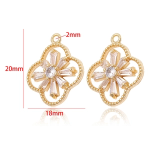 14k gold-plated clover pendant with cubic zirconia, size dimensions 20mm by 18mm