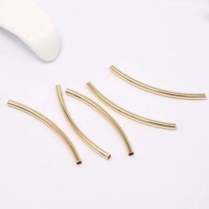 Polished 14k gold-plated copper curved tube beads for DIY bracelet and jewelry making