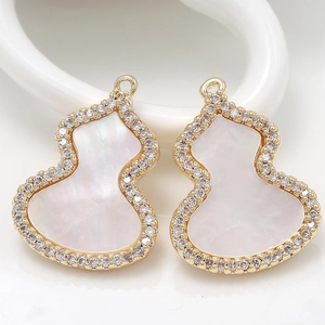Elegant 14k gold plated brass gourd pendant with sparkling cubic zirconia and shell inlay