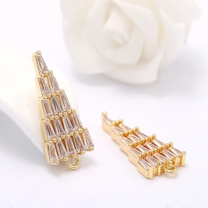 14K gold plated triangle pendant with baguette zircon inlay for DIY jewelry design