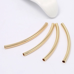14k Gold Plated Brass Curved Tube Spacer Beads Minimalist Jewelry Findings For DIY Bracelet Necklace Making Craft Supplies