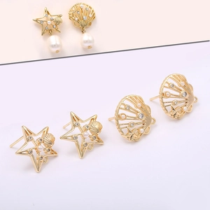 14k gold plated copper star and shell earring charms with pearls and zircons